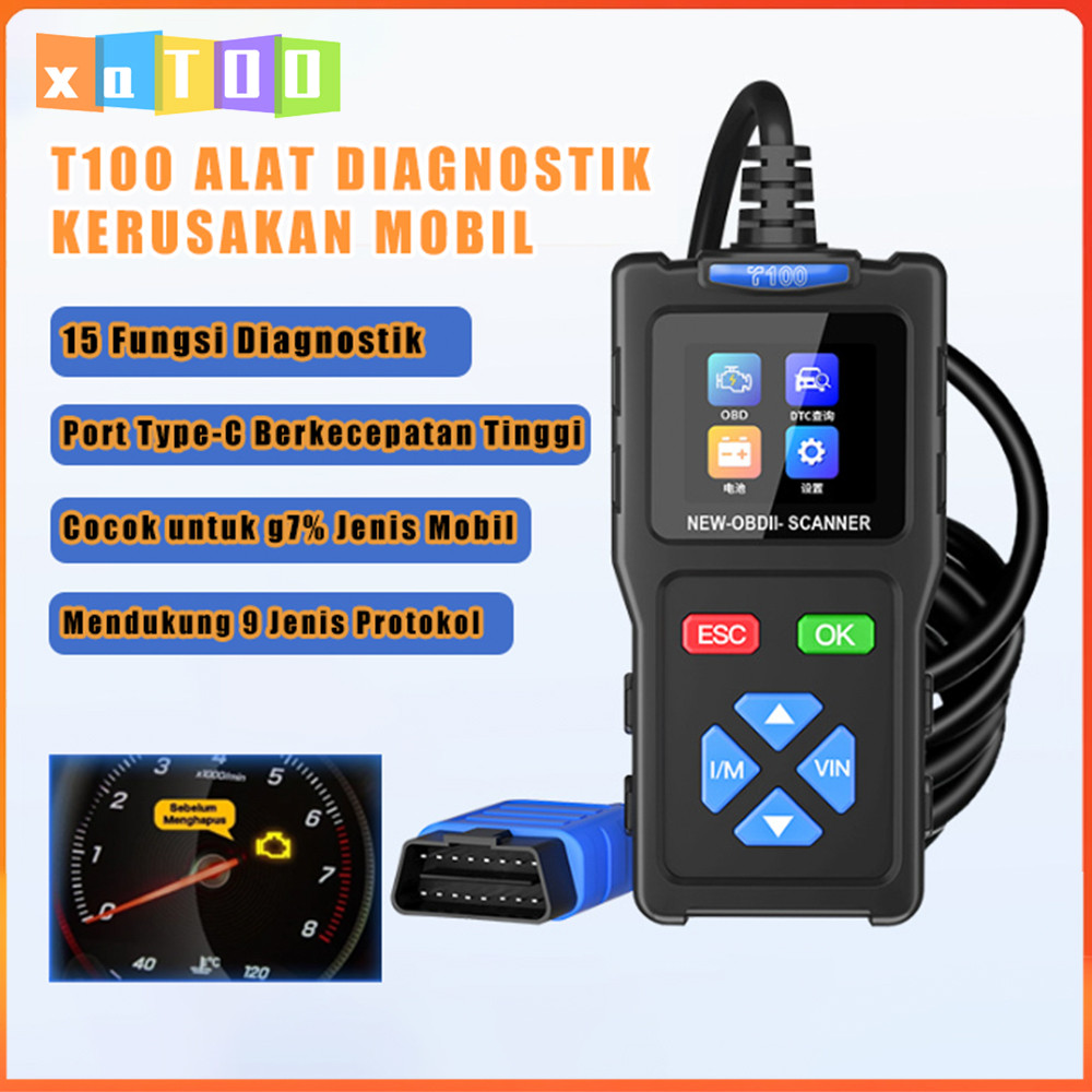 OBD2 Scanner Alat Diagnostik Mesin Trouble Code Reader/ T100 OBD 2 Mobil Scanner Universal Mesin Mob
