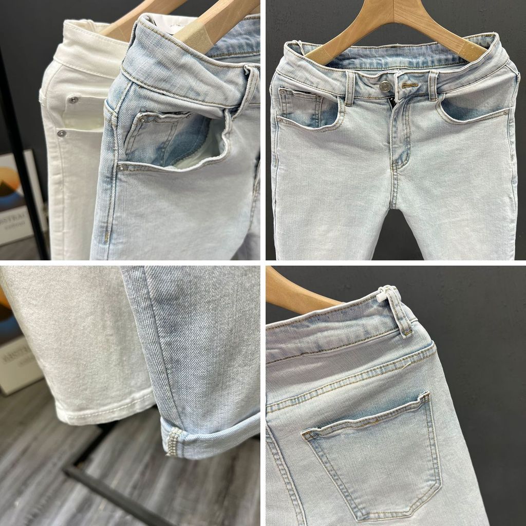 Jeans berkaki kecil Celana slim-fit pria versi Korea