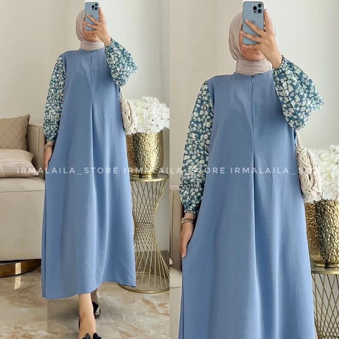 Dress Gamis Wanita Dewasa Polos dan Kombinasi Bahan Crinkle Air Flow serta Katun Rayon - Amora Flowe