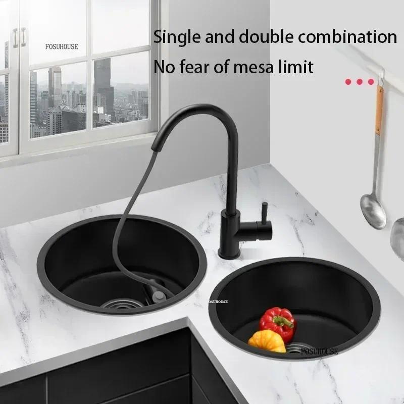 Black Nano Kitchen Sink Round Undermount Single Slot Small Sink Stainless Steel Bar Balcony Washbasi