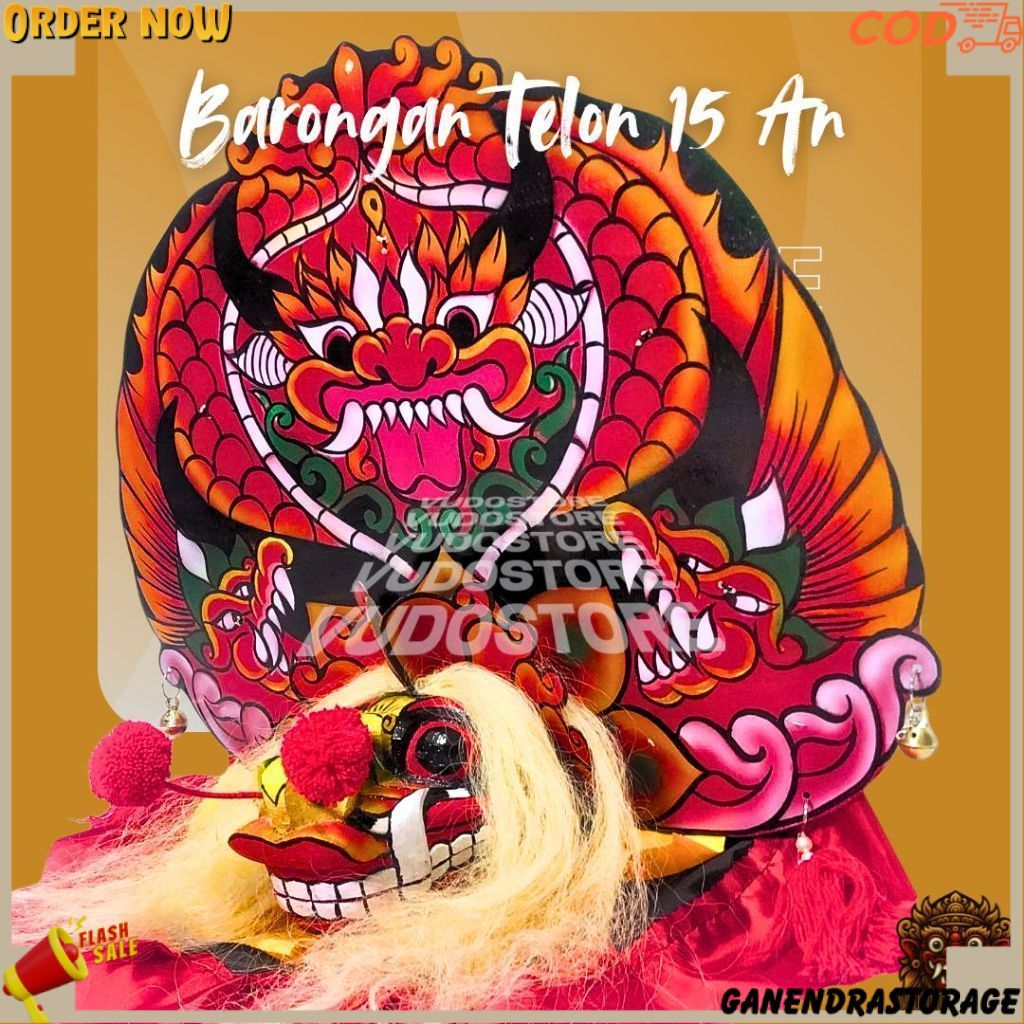 Barongan Telon Merah Ukuran 15 Full Kayu Barongan Caplokan Kayu Barongan Pentas VRU274 GND -70