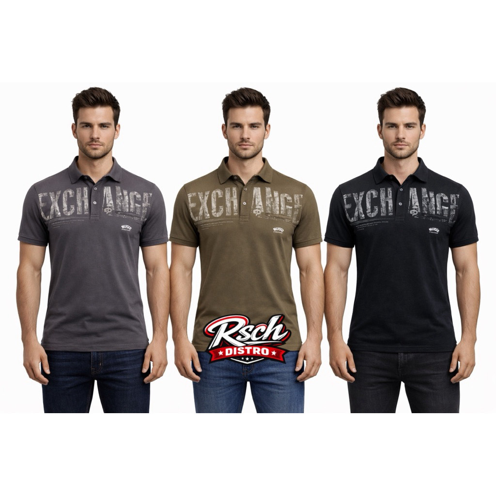 SYAZIAS Kaos Kerah Fashion Pria HUGO CLASS Original OKEBOSS Combet Polos Kombinasi Pundak M-XXL (Kan