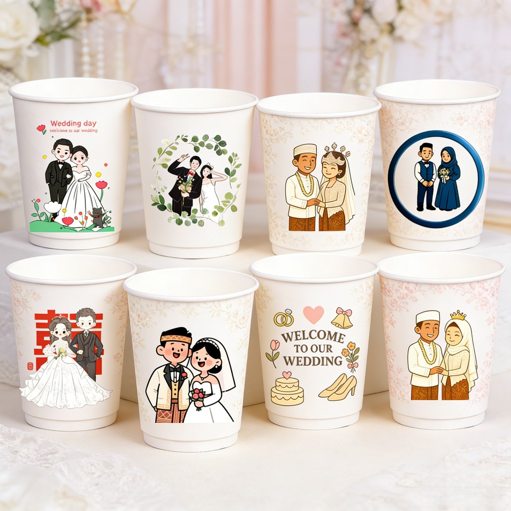 Seri Pernikahan Wedding Paper Cup Double Wall Putih 8oz 12oz 16oz 22oz  | Wedding | Paper Cup Food G