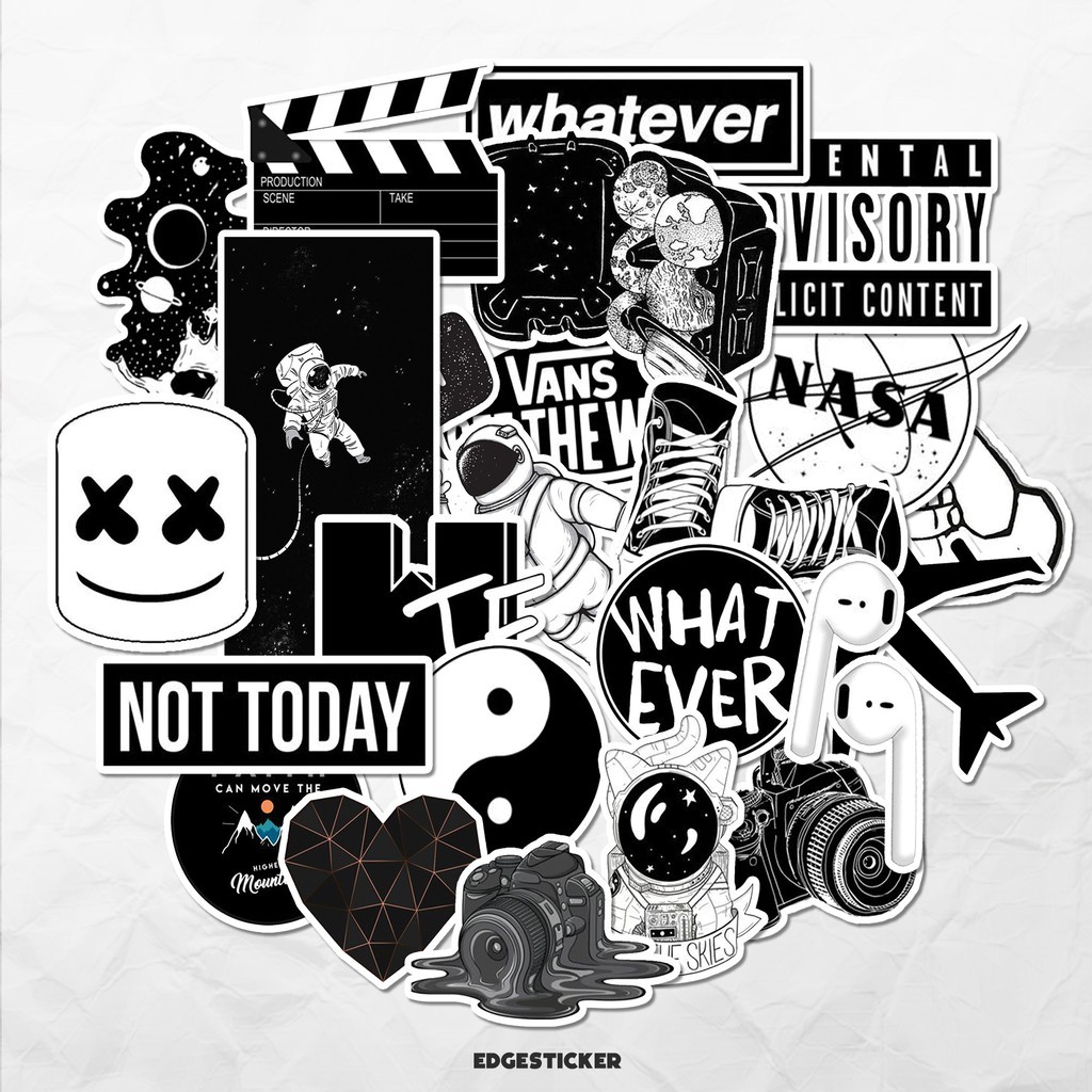 Stiker Black N White Aesthetic Pack | Stiker Tahan Air Anti Luntur | Aesthetic Sticker Laptop