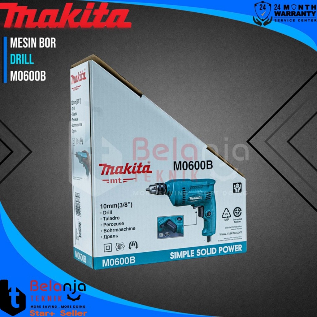 Mesin Bor Tangan Listrik MAKITA M0600B 350W 10MM Driver Drill M 0600 B M0600 0600B