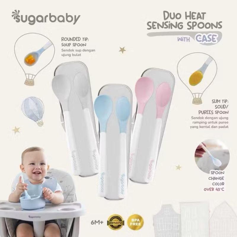 [PACK AMAN] Sugar Baby Duo Heat Sensing Spoons With Case - Peralatan Makan Bayi MPASI Baby / Sendok 