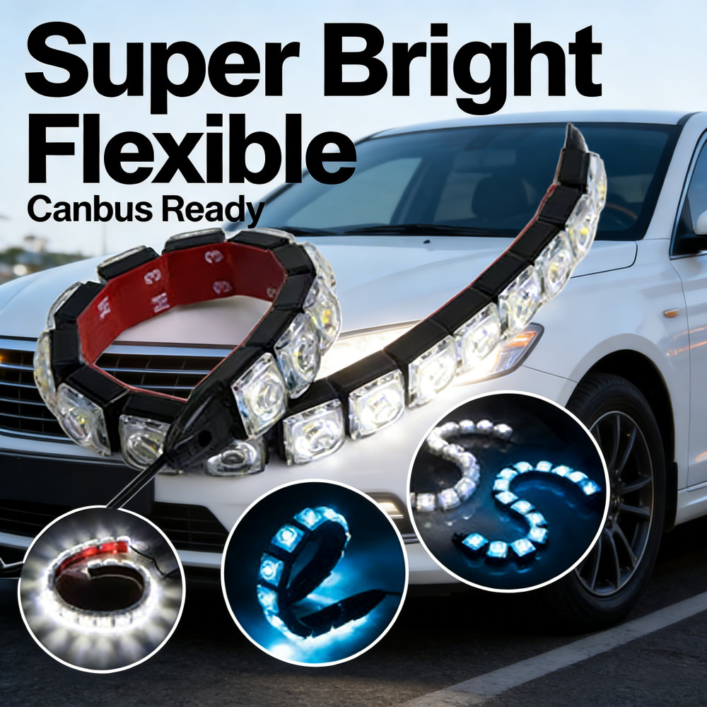 Lampu DRL Mobil Canbus Pintar LED Sorot Fleksibel, Strip Lampu DRL, Pencahayaan Terang Extra, Lampu 