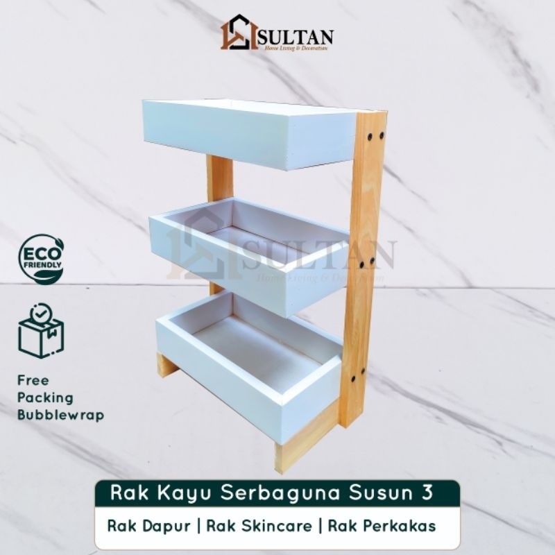Rak Bumbu Dapur Susun 3 | Rak Kayu Serbaguna | Aestetik Model SIKU rak kayu