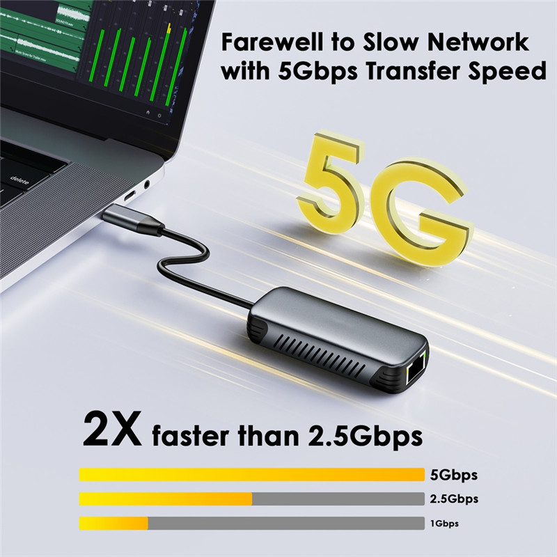 AED5-USB C To 5Gbps Ethernet Adapter Driver-Free RJ45 Gigabit Ethernet Network Adapter For Laptop Wi