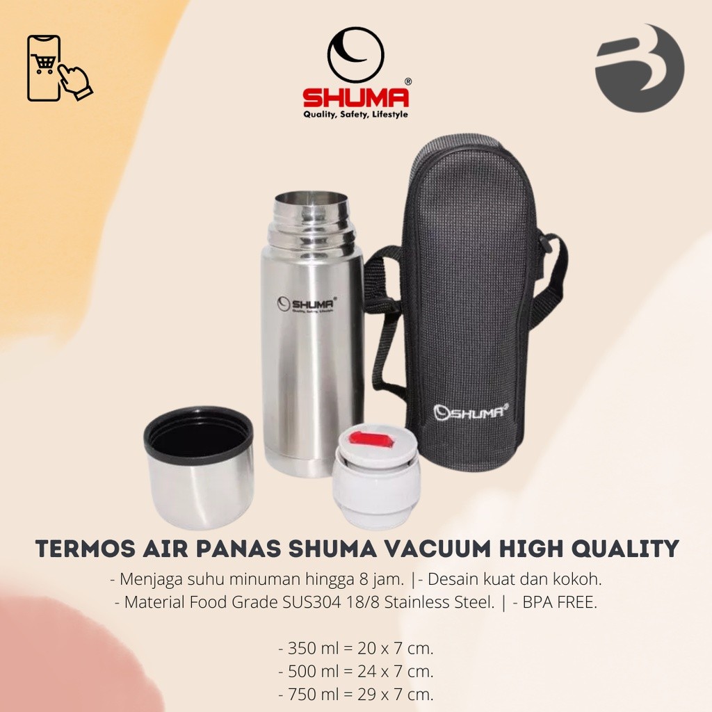 PLAOSANSTORE Termos Air Panas Shuma Vacuum Bottle High Quality - Menyimpan Air Panas Dingin, Tutup B