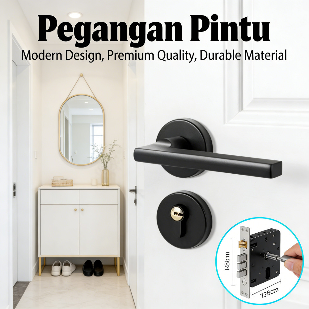 Baja Hitam Kunci Pintu Kamar Tidur Tahan Karat Pintu Rumah Kayu Pengganti Suku Pintu Pintu Pintu Kun