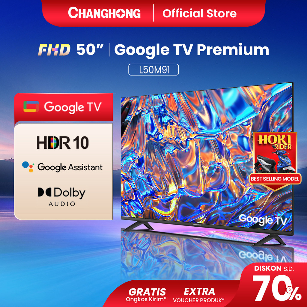 Changhong TV 50 inch FHD Google Smart Digital TV Dolby Audio DBX-TV Google Play Netflix Youtube Blue