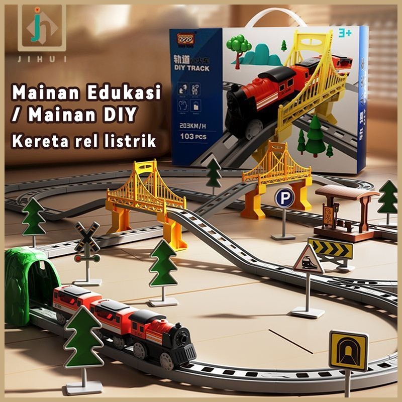 MAGELJAYA JIHUI Mainan Kereta Api Listrik Anak Set Child DIY Rel Kereta Perakitan Ukuran Besar Maina