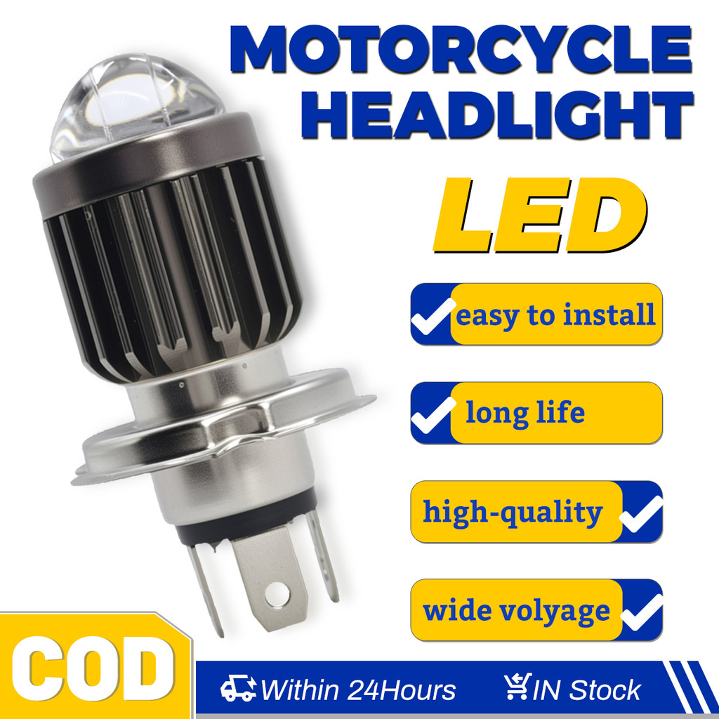 Lampu Depan Motor LED H4 Super Terang High Low Beam 10000 Lumens Headlamp Motor 2 Warna Cool Warm Wh