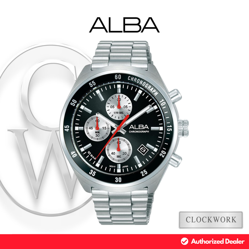Jam Tangan Pria Alba Active Chronograph AM3A33X1 Rantai Classic Formal Silver Dial Hitam
