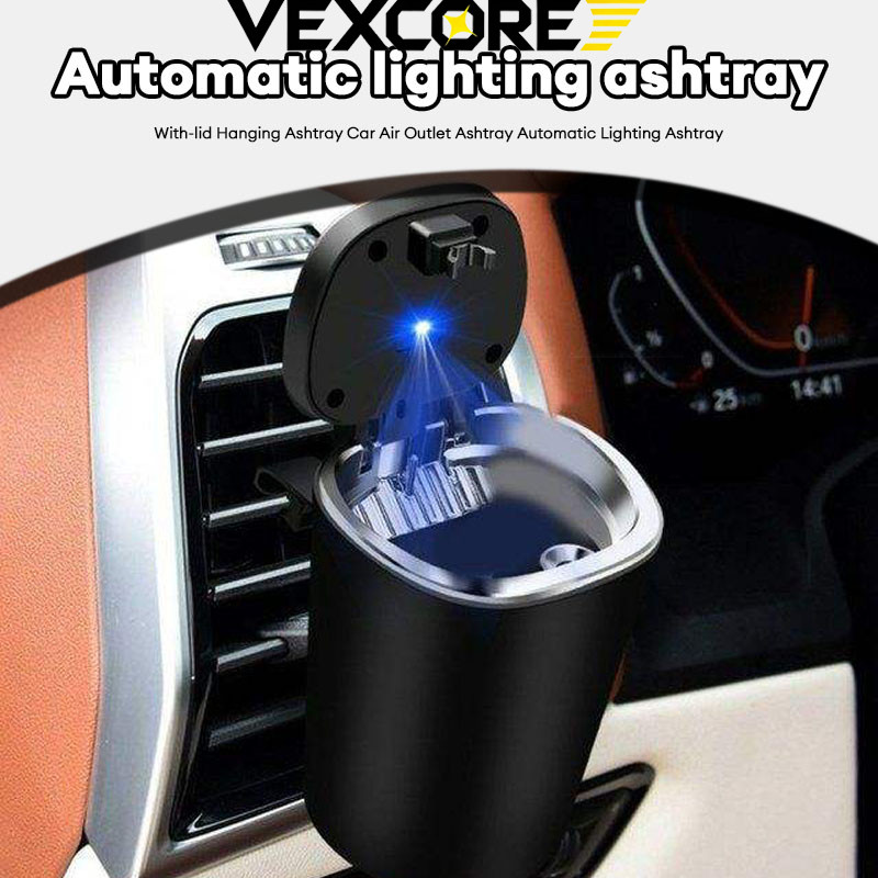 Vexco Asbak Mobil dengan Penutup, Ventilasi Udara Gantung, dan Lampu Otomatis