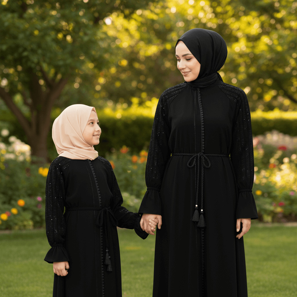 Abaya Couple Ibu Anak Lebaran Gamis Terbaru Hitam Mewah 2026 Kids Premium Remaja Putih Muslim Mom