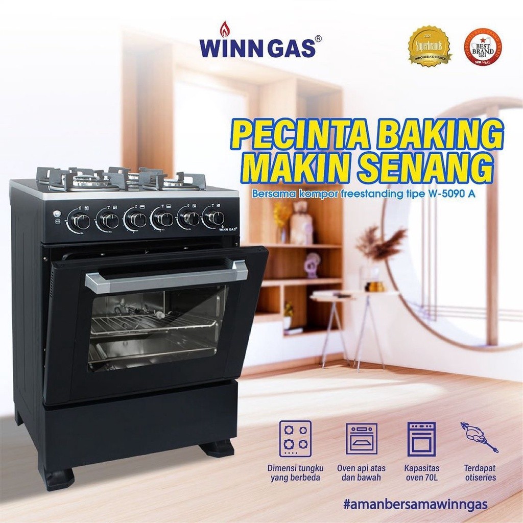 WINN GAS KOMPOR FREESTANDING + OVEN 4 TUNGKU W-5090 - KOMPOR + OVEN - OVEN UNTUK MEMANGGANG - KOMPOR