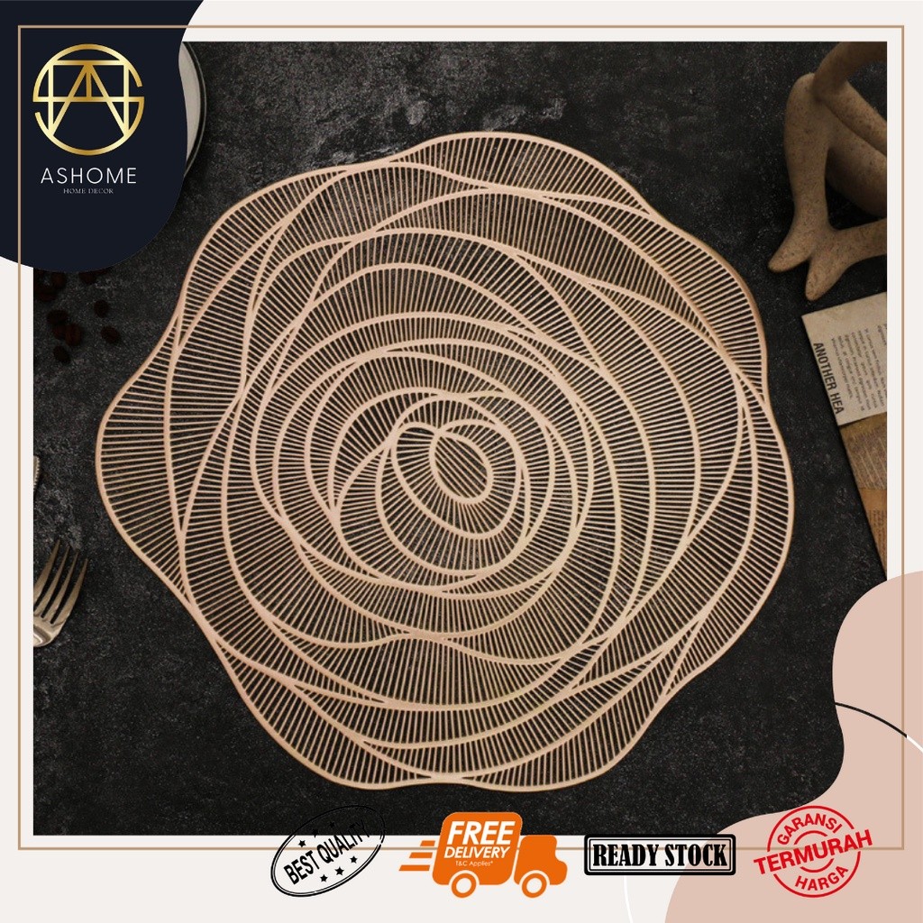 ASHOME Tatakan Piring PVC Bentuk Bunga Mawar Tahan Panas / Tatakan Piring PVC / Tatakan Piring Aeste