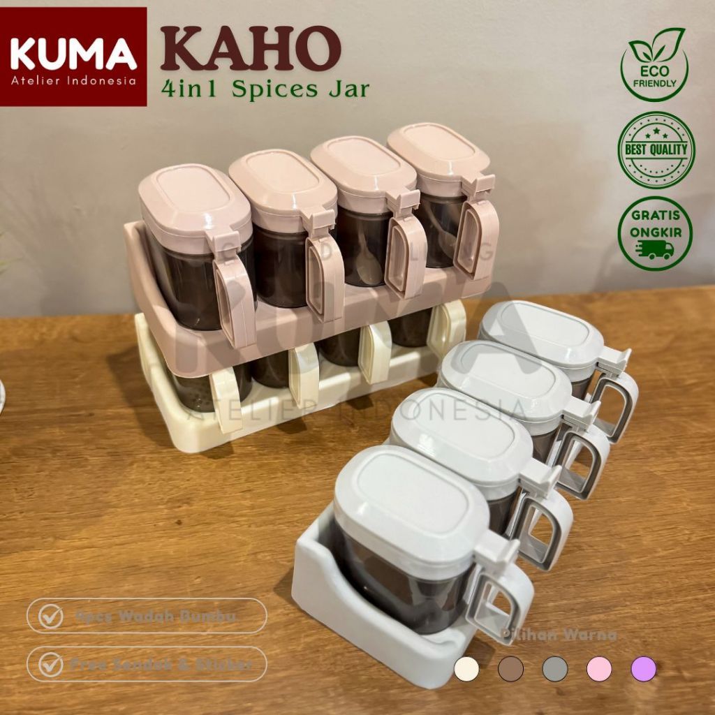 KUMA Kaho Tempat Bumbu Set 4in1 Free Sendok Stiker Food Grade