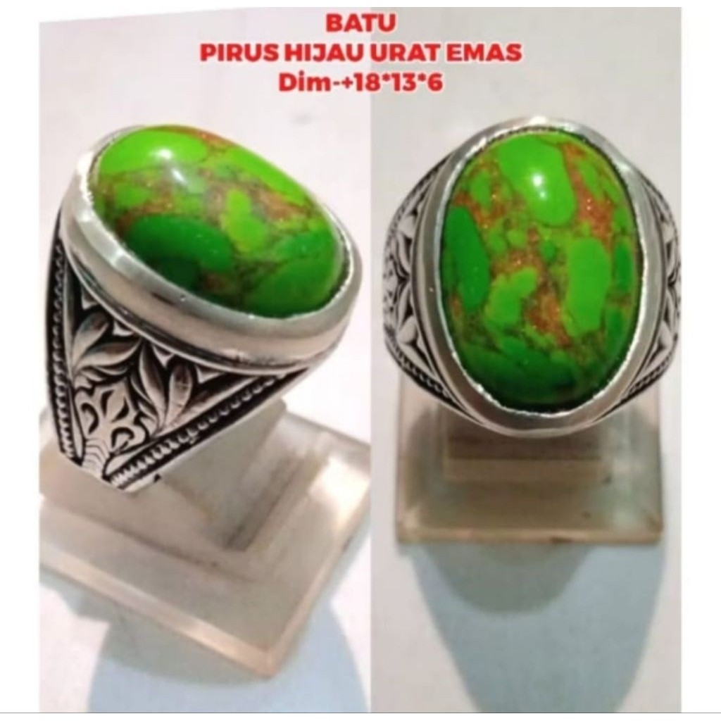cincin batu pirus hijau urat emas