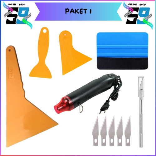 DIMSTORE PAKET LENGKAP Mini Heat Gun Hot Air Vinyl 220V 300W Mesin Pemanas Blower Uap Panas Alat Unt