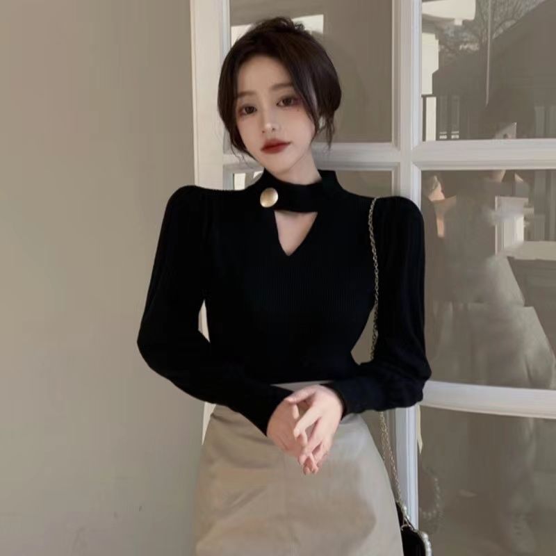 Sweater Kerah Setengah untuk Wanita, Lapisan  Kemeja Dasar Leher Halter untuk Musim Gugur dan Dingin