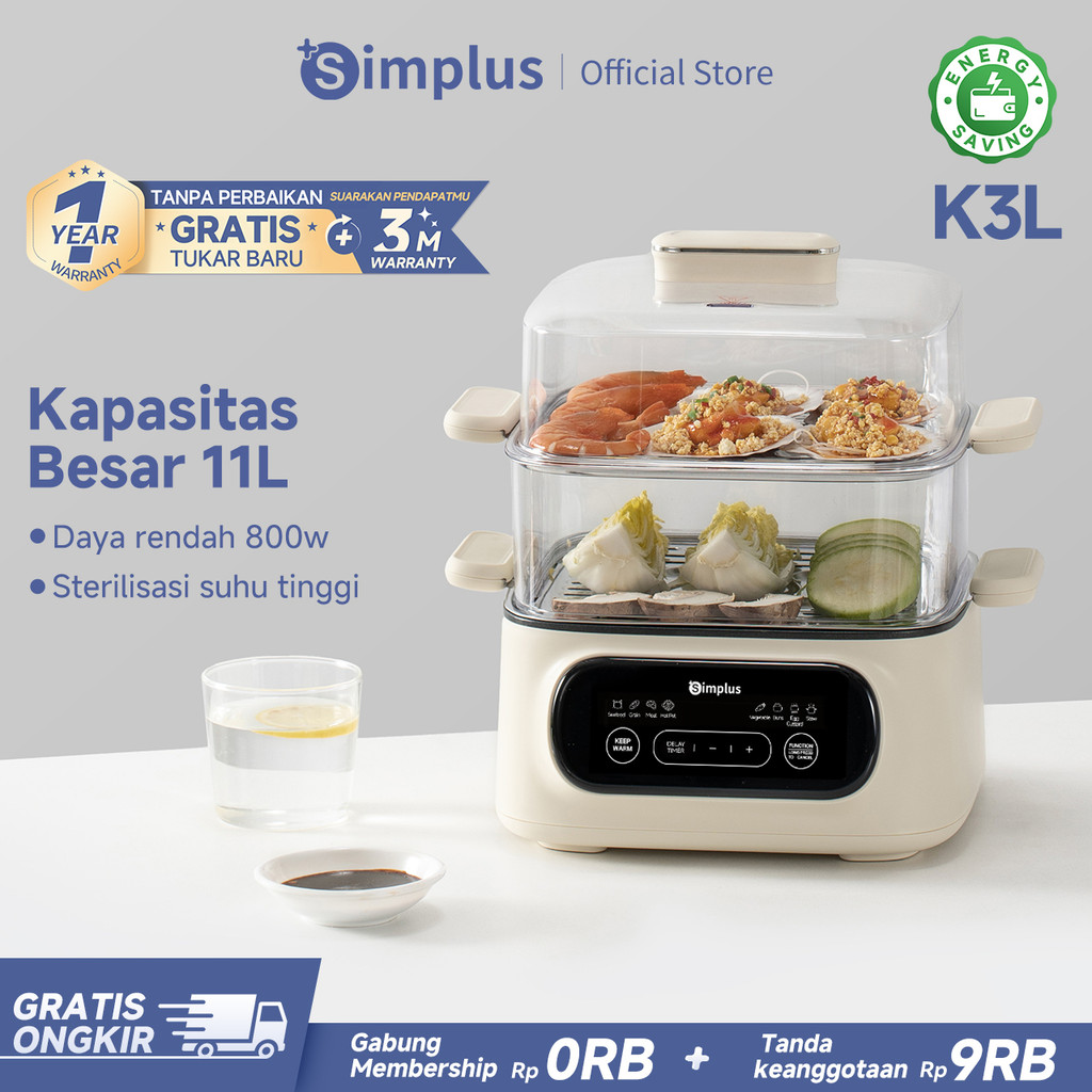 Simplus Kukusan Listrik 2 Tingkat Kukusan Kapasitas 11L Pencil Merebus & Hotpot Delay Timer 24 Jam