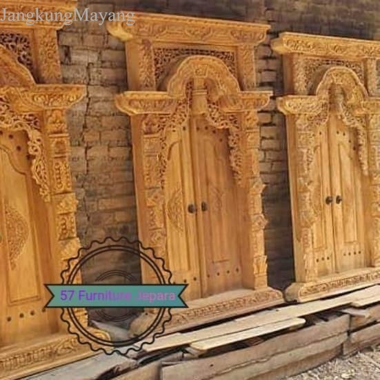 A Pintu jendela gebyok ukir Jepara kayu jati mentahan murah