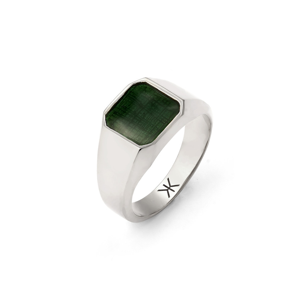 Kuzzoi Cincin Pria Perak 925 Signet Enamel Hijau Original Premium Classic