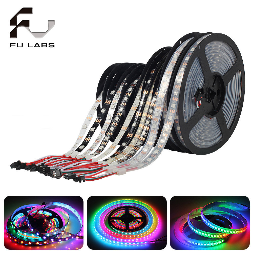 1m/roll DC5V WS2812B Led Strip 30/60/74/96/144 Leds/m WS2812 PCB Hitam Dapat Diatur Alamat Secara In