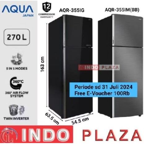 KULKAS AQUA 2 PINTU JUMBO TWIN INVERTER AQR-355IM(BB) / AQR-355IG