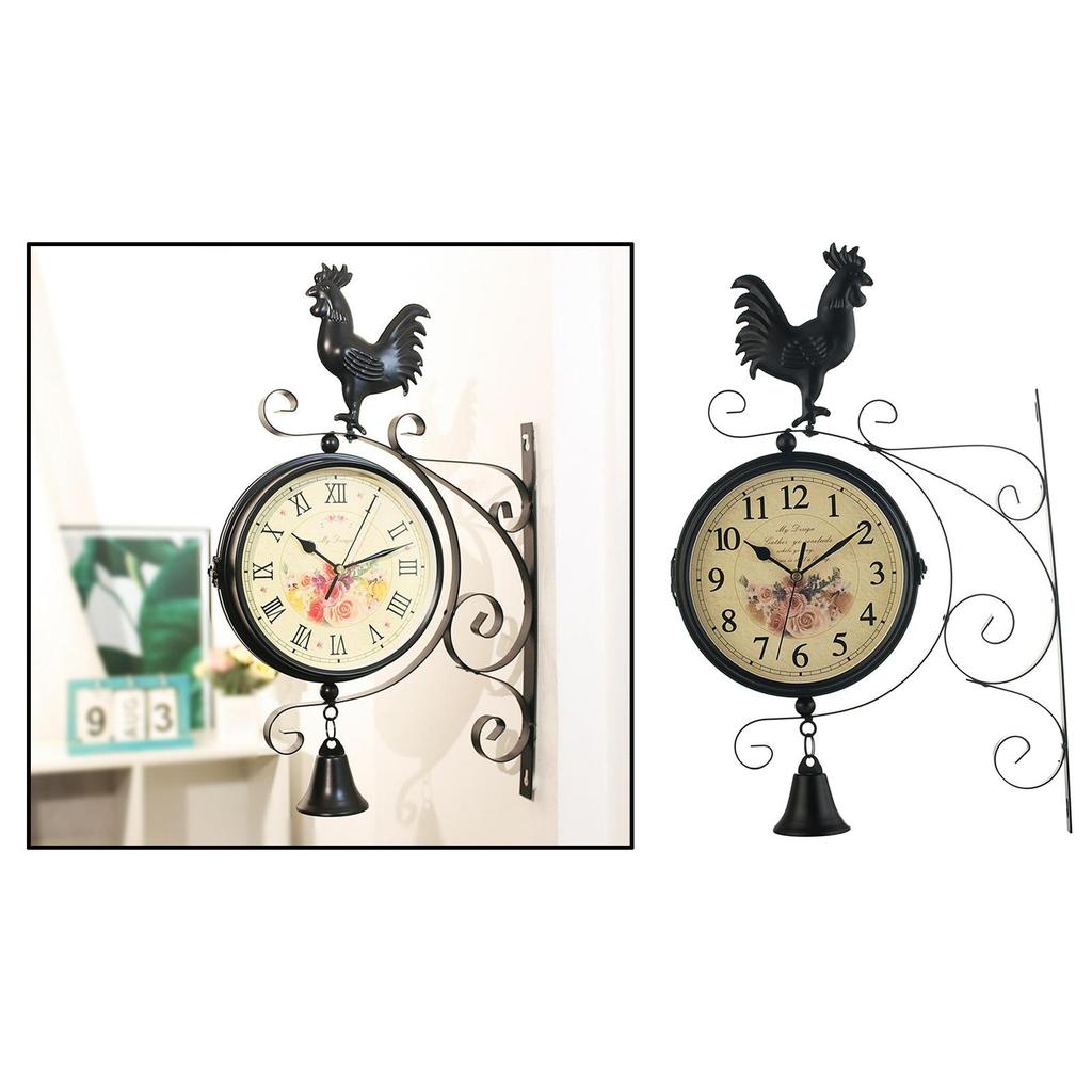 Vintage Double-sided Wall Clock Iron Silent Quiet Station Wall Clock Decoration
