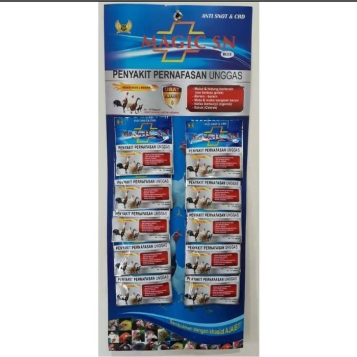 MAGIC SN BIRU ( 1 RENTENG 10 SACHET) MAGIC SN BLUE OBAT SNOT PERNAPASAN AYAM