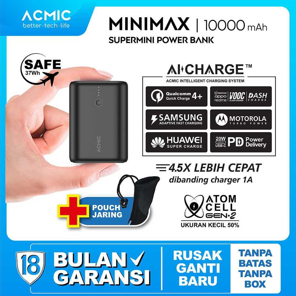 ACMIC MINIMAX SuperMini 10000mAh AiCharge Power Bank (QC4 + PD + VOOC)