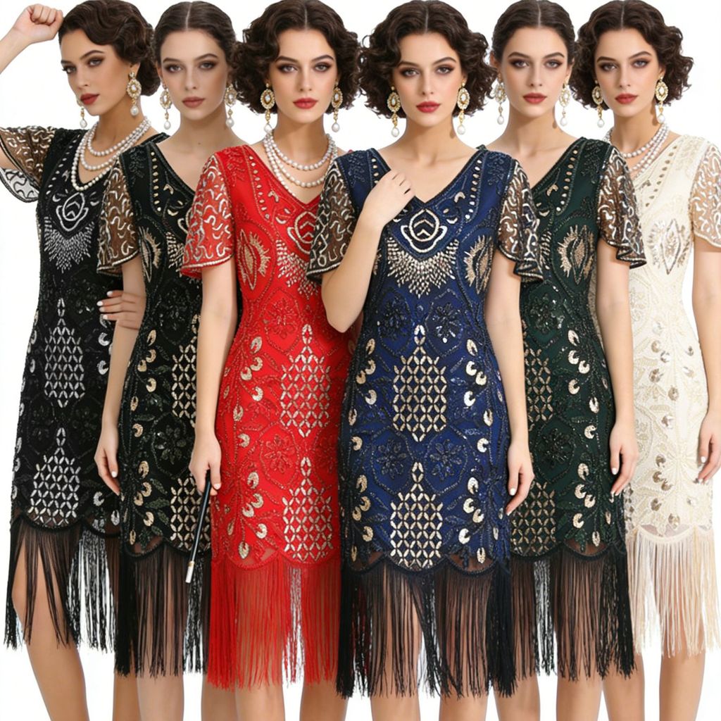 Cocktail Ball Party Sequin Tassel Dress 1920s Vintage Ball Party Gown