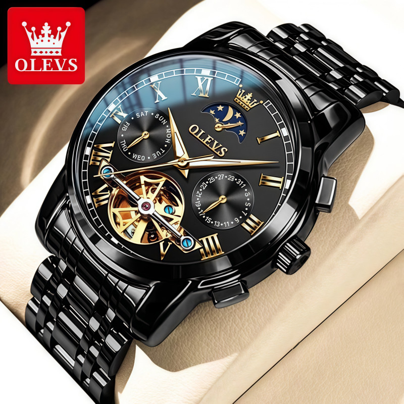 Jam Tangan Pria OLEVS 100% Automatic Mekanis Anti Air Tampilan Mewah Chronograph