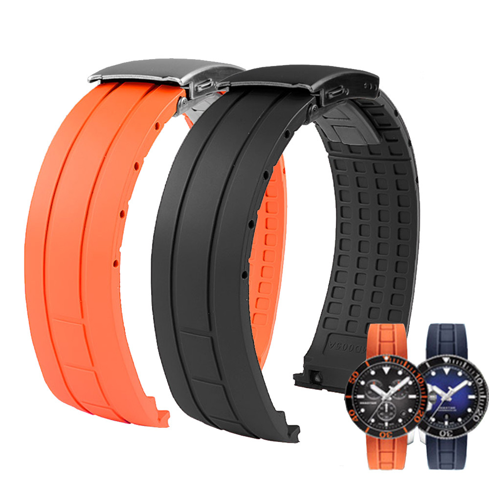 22mm Premium-Grade Rubber Wat Strap Curved End Men Fog Wrist Band Bracelet for MIDO Tissot Seastar T