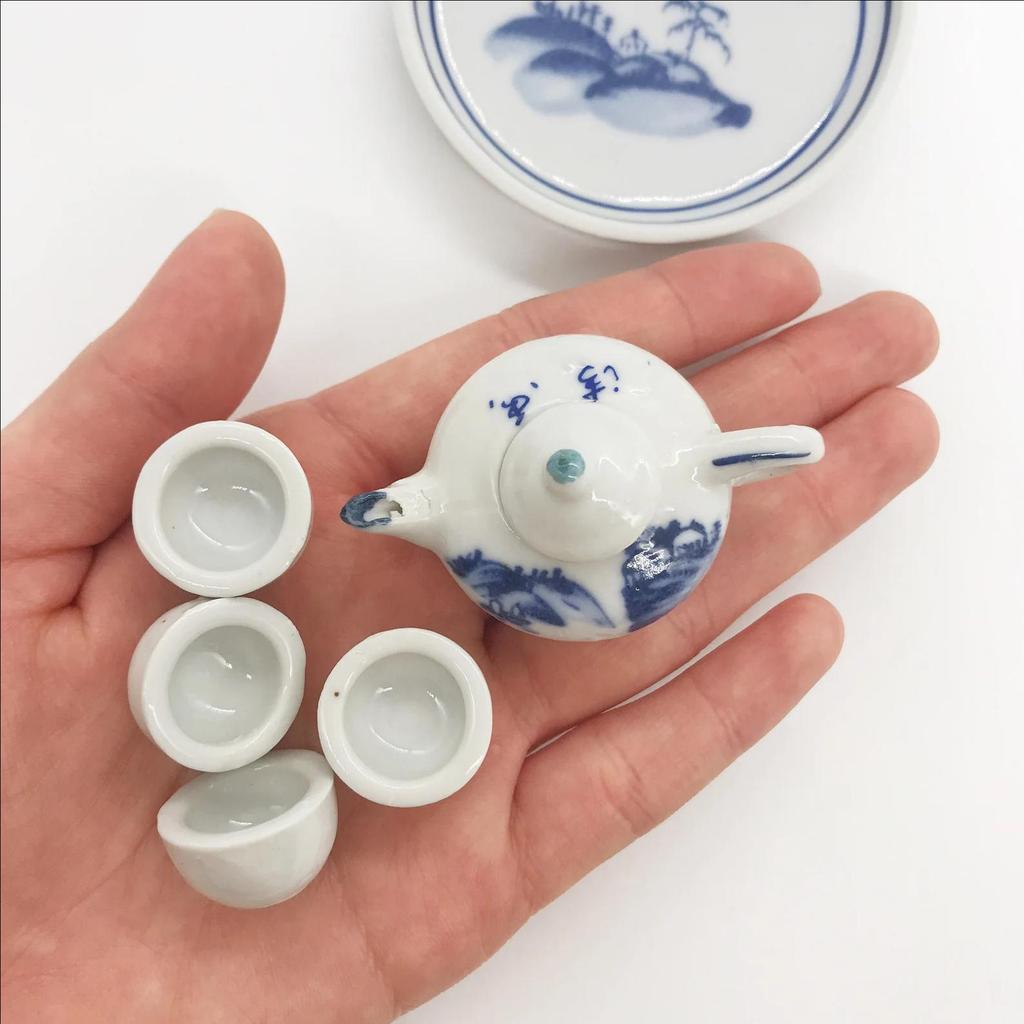miniatur tea set cangkir nampan teko keramik mini dekorasi gift hadiah