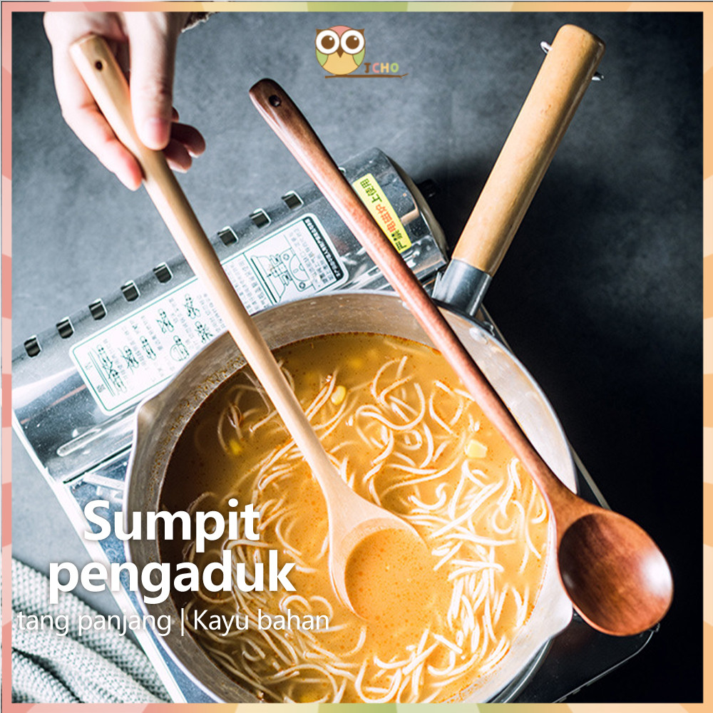 JCHO Sendok Kayu Panjang Sendok Masak Jepang Gagang Panjang Mixing Spoon Wooden