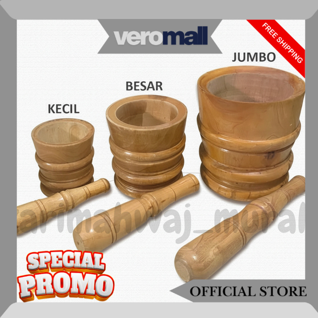 LUMPANG KAYU MAHONI 1 SET SIAP PAKAI ADA 3 UKURAN MODEL UKIR + ALU | ALAT GEPREK AYAM KREMES MURAH M