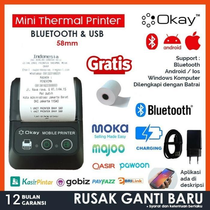 PRINTER BLUETOOTH KASIR POS / PPOB MINI 58MM THERMAL OK-58B - OKAY