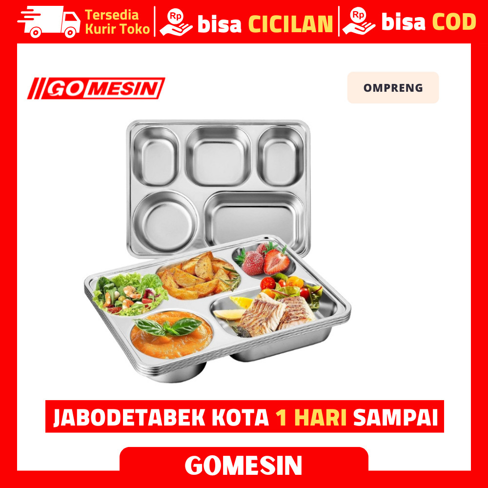 GOMESIN Stainless SUS-304 Ompreng Foodtray lengkap dengan tutup Program MBG