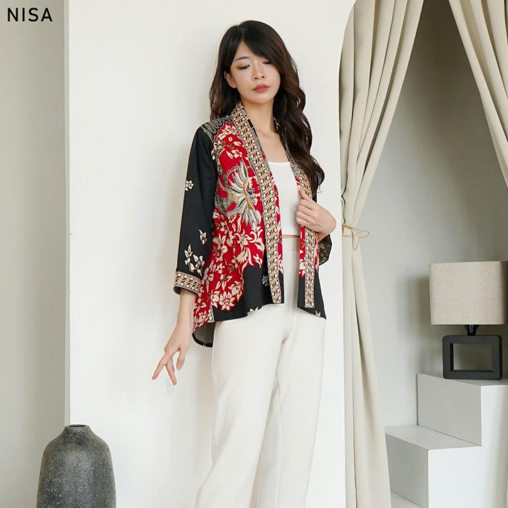 Evercloth Nisa Blazer Batik Outer Batik Lengan Panjang Luaran Batik Atasan Blouse Wanita Rompi Wanit