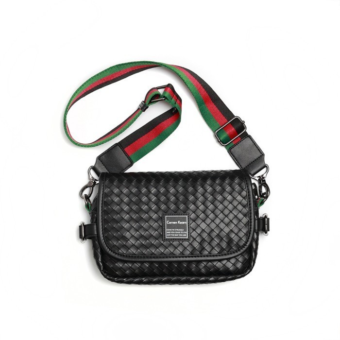 BUMB Tas Selempang Kulit Pria Model Anyam Slingbag Waistbag Distro Korean Style Tas Jalan Tas Hp/Gad