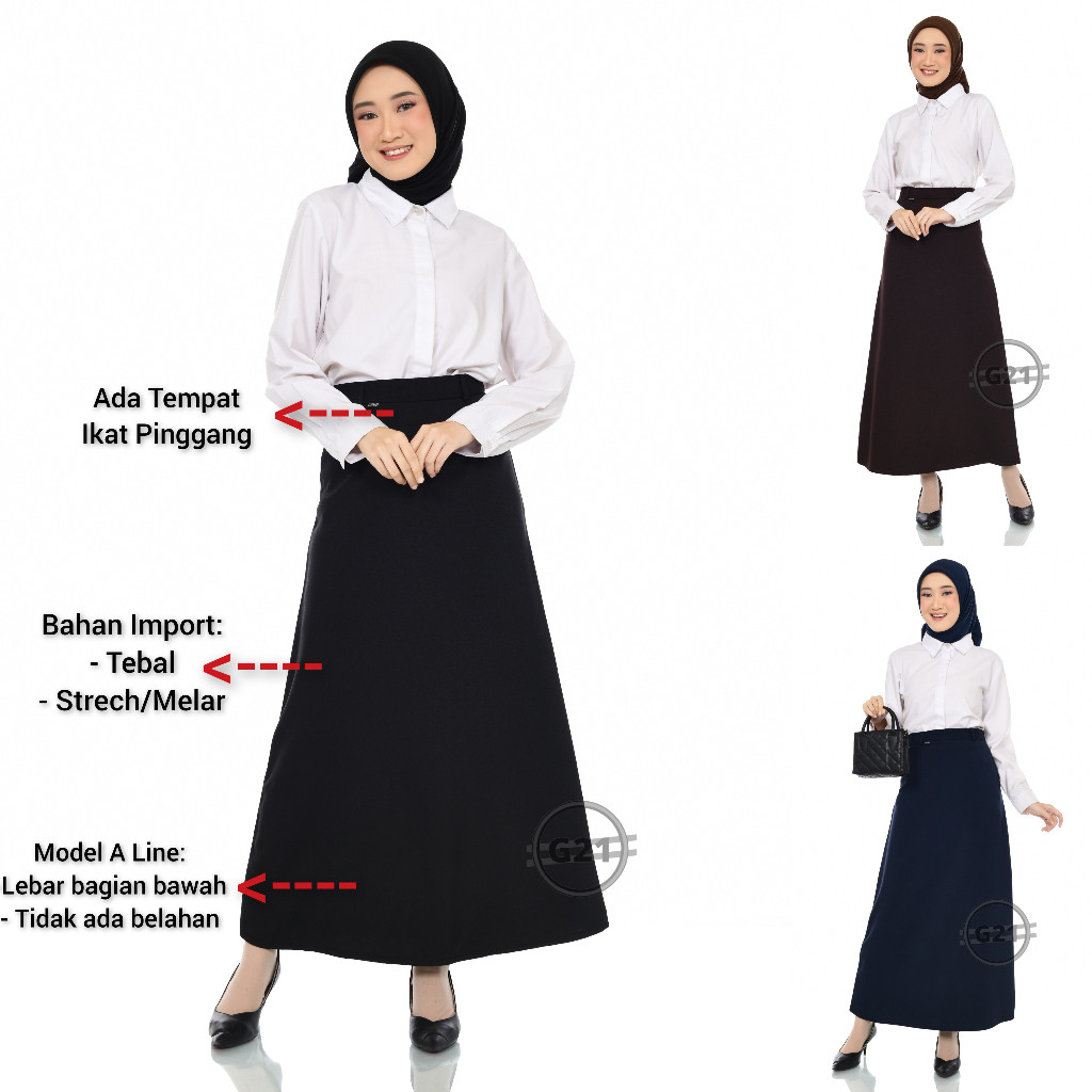 ASMARA Rok Kerja Wanita Panjang Rok Hitam Panjang A Line Skirt Payung Standar dan Jumbo Big Size Rok