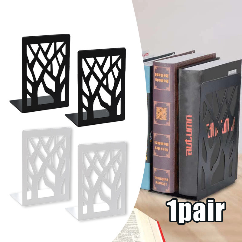 2pcs Penyangga Sandaran Buku Besi - Bookend Stand Pembatas Penahan Buku Anti Jatuh Warna Hitam Putih