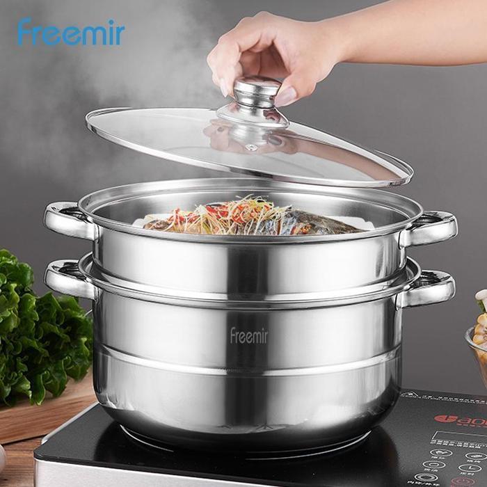 FerdiSenRosa [Crehom Exclusive] freemir Panci Stainless Kukus 2 Susun 26cm Kukusan Anti Karat Stainl