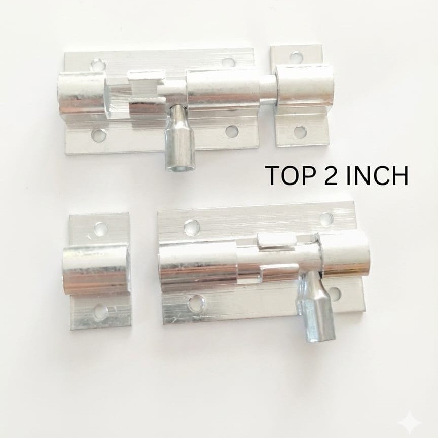 Grendel Pintu /Jendela TOP 2 Inch - Slot Kunci Aluminium Silver Anti Karat / Tower Bolt 2" (HP)