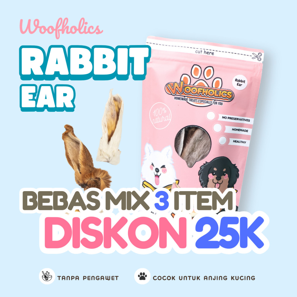 [star lolipop] Woofholics Rabbit Ear / Kuping Kelinci / Cemilan Anjing Dog Snack Gigitan Anjing / Sn